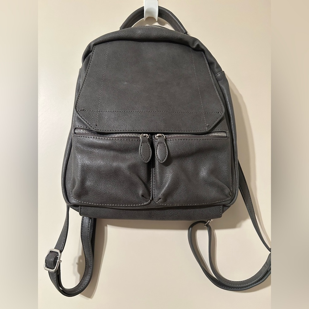 Urban Expressions Vegan Leather Gunmetal Backpack, EUC.